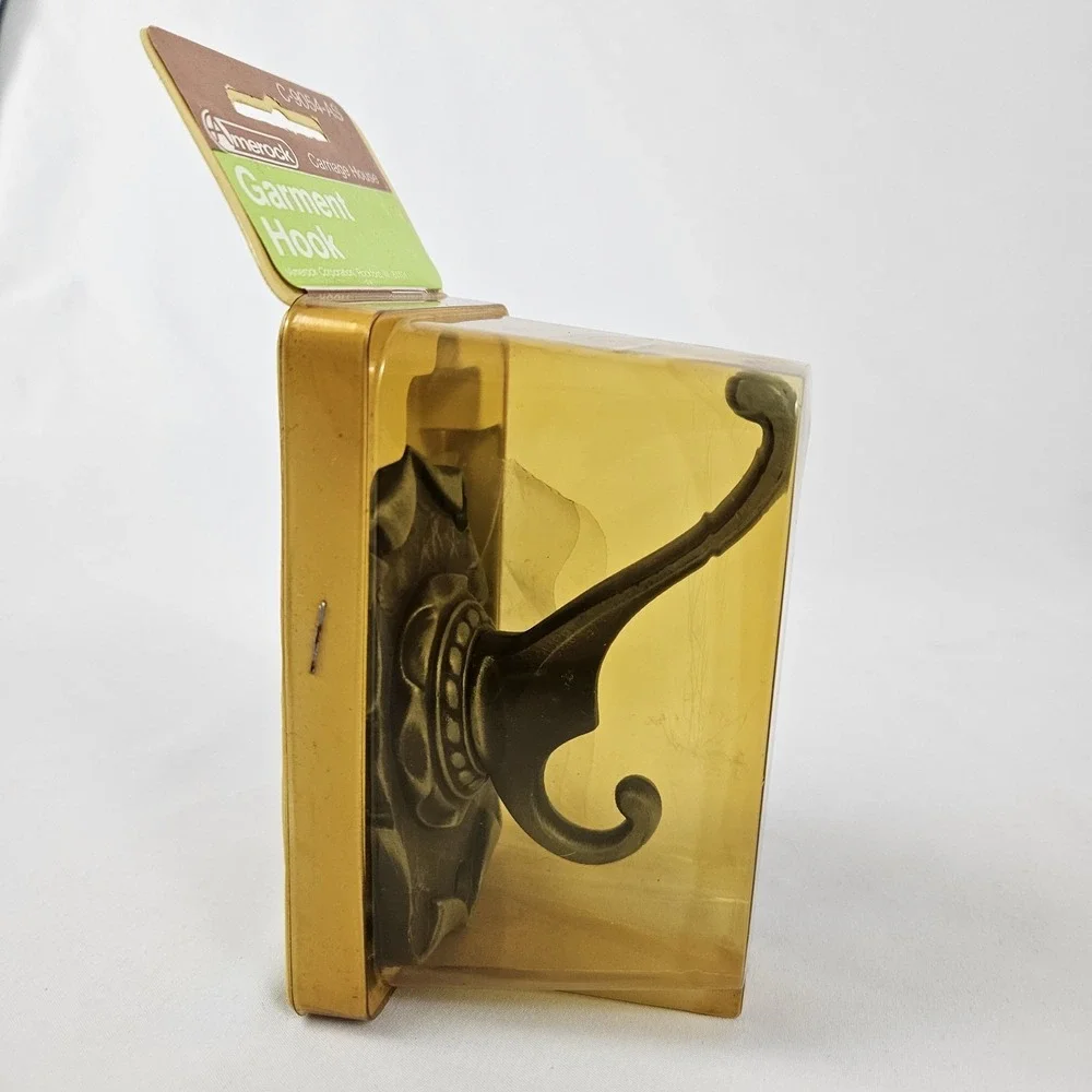 Vintage Amerock Carriage House Wall Mounted Robe Garment Hook Antique Brass NOS